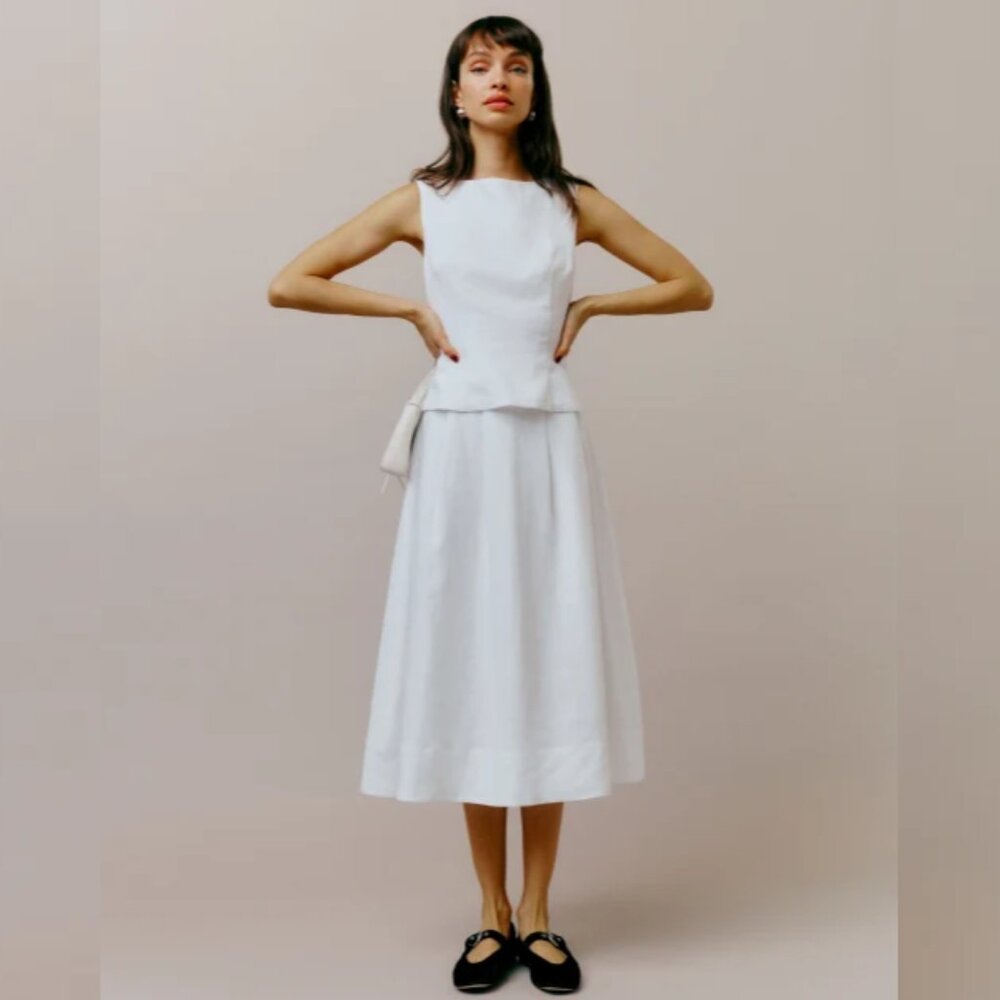 NWT Reformation Moya Linen Two Piece in White Sleeveless Top Skirt Size 6